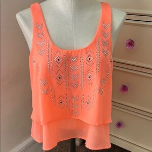 Y2K Charlotte Russe Embellished Orange Sleeveless Top Medium